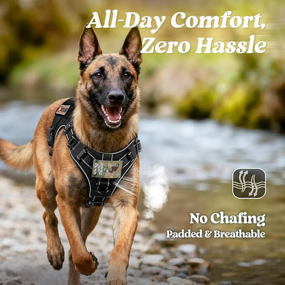 rabbitgoo Tactical Dog Harness for Large Dogs, No Pull Upgraded Reflective Heavy Duty Molle Vest with Handle, Adjustable Military Service Dog Vest for Walking Hiking Training, Black, XL