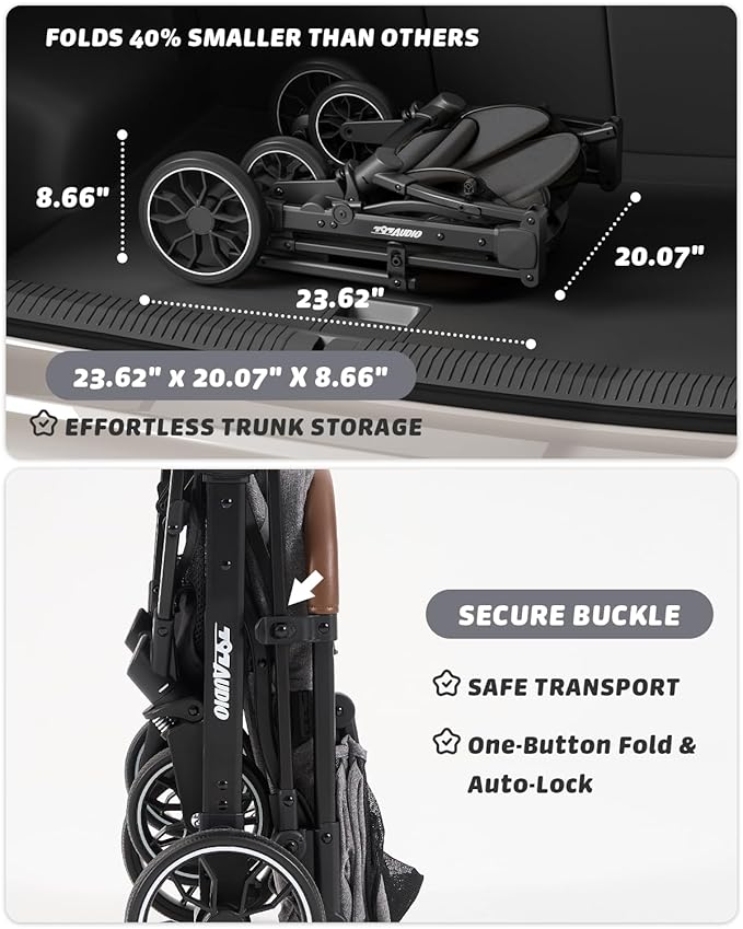 797Audio Dog Stroller for Small Medium Dogs, Pet Stroller for Cats Puppy Up to 121lbs,Foldable,One Click Folding,4 Wheel Shock Absorption,Adjustable Canopy with Sun Shades,Removable Washable Pad(Grey)