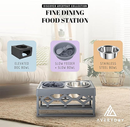 AVERYDAY Slow Feeder Dog Bowls for Medium Breed, 1.5 Cups Deep Food Puzzle Bowl with Spinning Slow Feeder Insert, Non-Slip Bottom, Fits for Raised Stand, Hard Maze Design for Small and Medium Dogs
