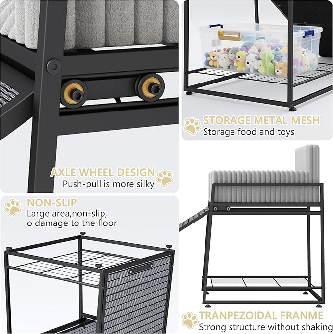 Pet Stairs Ramp with Seat,Dog Window Perch with Stairs and Storage,Dog Seat with Ramp Steps,Folding Pet Ramp for Dogs Cats,Bunk Bed Chair with Sofa Cushion for Bed Couch Office,Hold Up to 110 lbs