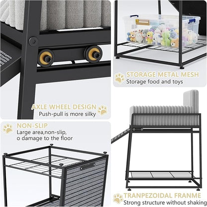 Pet Stairs Ramp with Seat,Dog Window Perch with Stairs and Storage,Dog Seat with Ramp Steps,Folding Pet Ramp for Dogs Cats,Bunk Bed Chair with Sofa Cushion for Bed Couch Office,Hold Up to 110 lbs