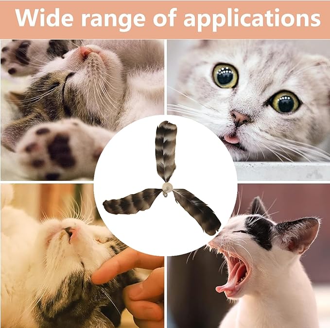 8 PCS Cat Wand Attachment Funny Spinning Feather Propeller Cat Toy Refill Cat Propeller Toy with Bell Cat Wand Attachment Replacement for Cats, Kittens, Cat Wand Toy