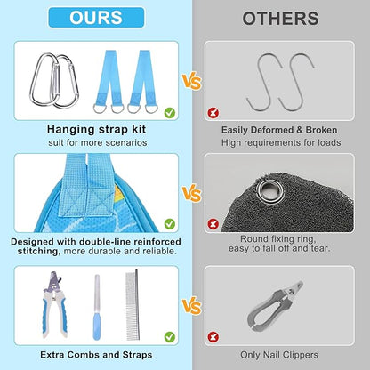 BEAUTYZOO Dog Grooming Hammock for Small Dogs Cat- Dog Sling for Nail Trimming/Clipping- Dog Hanging Holder with Thick Fabric Neck Support & Strap Restraint Claw Care,Blue Duck,S