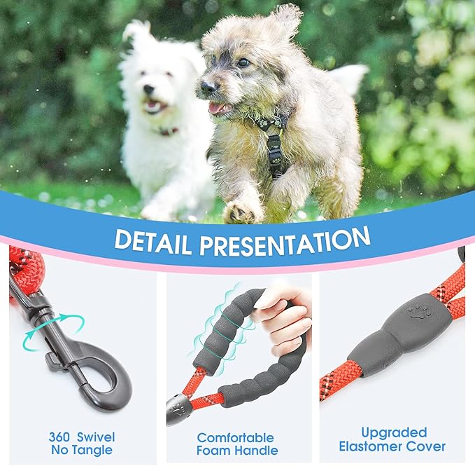 BAAPET 2/4/5/6 FT Dog Leash with Comfortable Padded Handle and Highly Reflective Threads for Small Medium and Large Dogs (5FT-1/3'', Red)