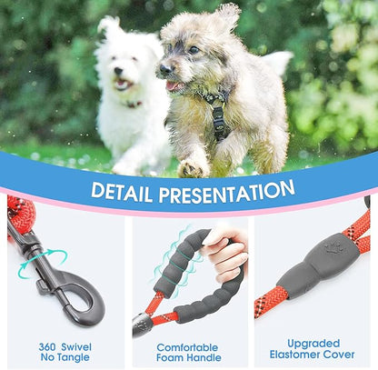BAAPET 2/4/5/6 FT Dog Leash with Comfortable Padded Handle and Highly Reflective Threads for Small Medium and Large Dogs (5FT-1/3'', Red)