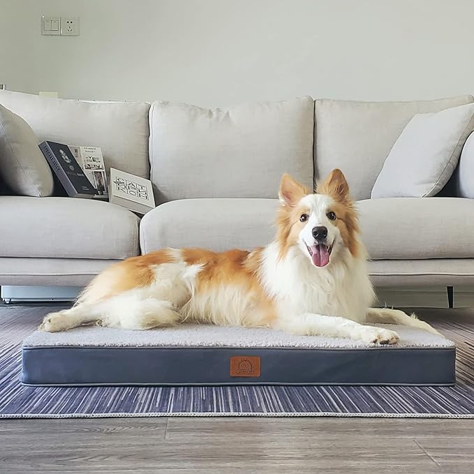 Sunheir Orthopedic Dog Bed for Medium Dogs, Waterproof Deluxe Plush Dog Crate Bed with Removable Washable Cover & Anti-Slip Bottom, Egg Crate Foam Pet Bed Mat, Grey, (30.0" L x 20.0" W x 3.0" Th)