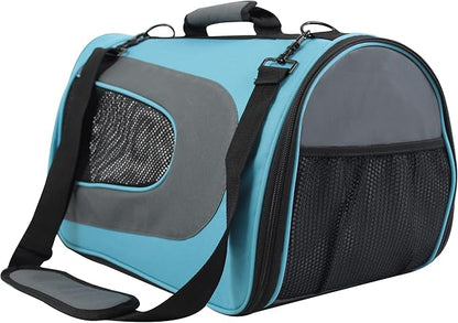 EliteField Deluxe Soft Pet Carrier (3 Year Warranty, Airline Approved), Multiple Sizes and Colors Available (18" L x 10" W x 11" H, Sky Blue+Gray)