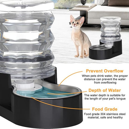 RIZZARI Dog Water Bowl Dispenser: 5L Black Stainless Steel Gravity Feeder with Activated Carbon - Soften Water - Remove Odor - Prevent Urinary Stone to Extend Lifespan - for Small Pets - Patio Garden