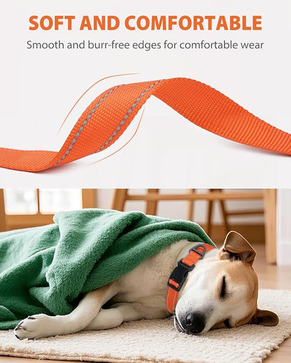 Joytale Extra Large Dog Collar, Wide Double-Sided Reflective Nylon Collar for Night Safety, Adjustable Quick-Release for Gentle Giants, Orange, XL (1 1/4" Width)