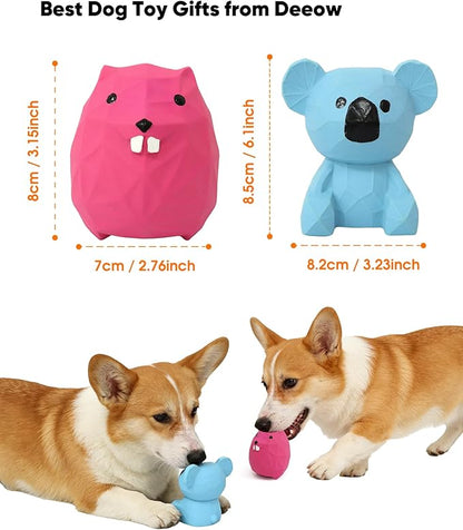 Deeow Natural Latex Dog Toys 2 Pack - Koala & Kangaroo Squeaky Dog Enrichment Toys, Puppy Teething Clean Toys for Small Medium Dogs, Milk Scented Interactive Pet Toys for Anxiety Boredom Relieve