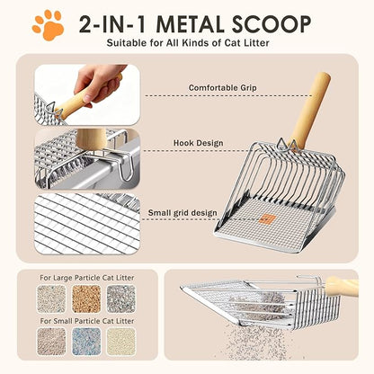 Stainless Steel Litter Box with Lid: Metal Cat Litter Box for Small Cats with Scoop, High Sided Kitty Litter Pan Tray, 17.4'' x 13.5'' x 8.5'', Non-Stick, Anti-Leakage, Easy Cleaning (Dark Gray)