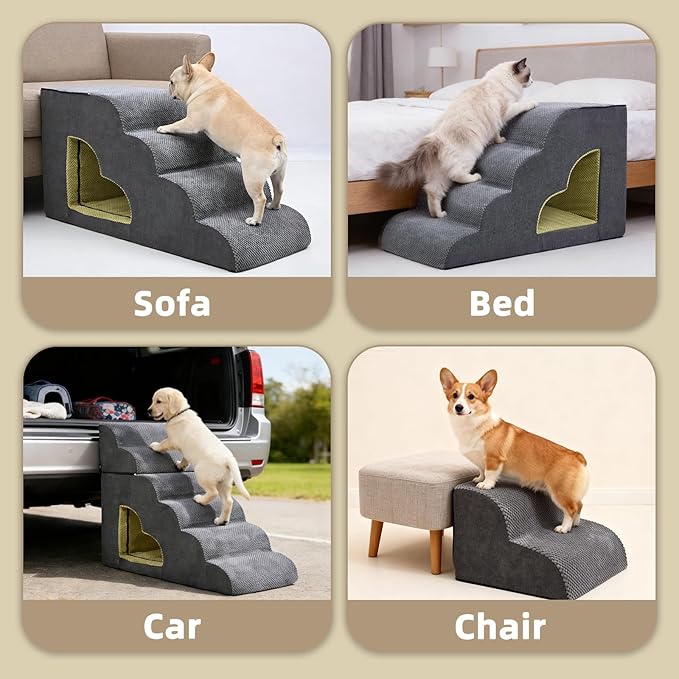 Dog Stairs for High Bed, Pet Stairs-6 Steps Up to 30" H High Bed with Tunnel 2 in 1 with Zippers Suitable, Non-Slip Balanced Indoor Pet Ramp for Dogs and Cats - Grey 6 Tiers