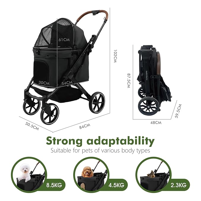 Dog Strollers for Small Dogs and Cat, Pet Stroller for Medium Dogs Cats Up to 45 lbs, One-Hand Fold, Cat Strpller, Black