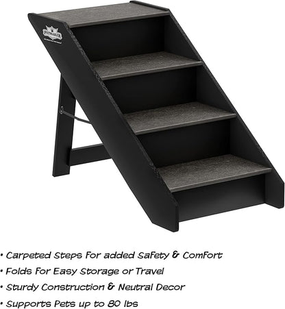 Pet Stairs - Home and Vehicle Nonslip Carpeted Dog Steps with 4-Step Design - for Puppies, Kittens, and Other Small Pets by PETMAKER (Gray)