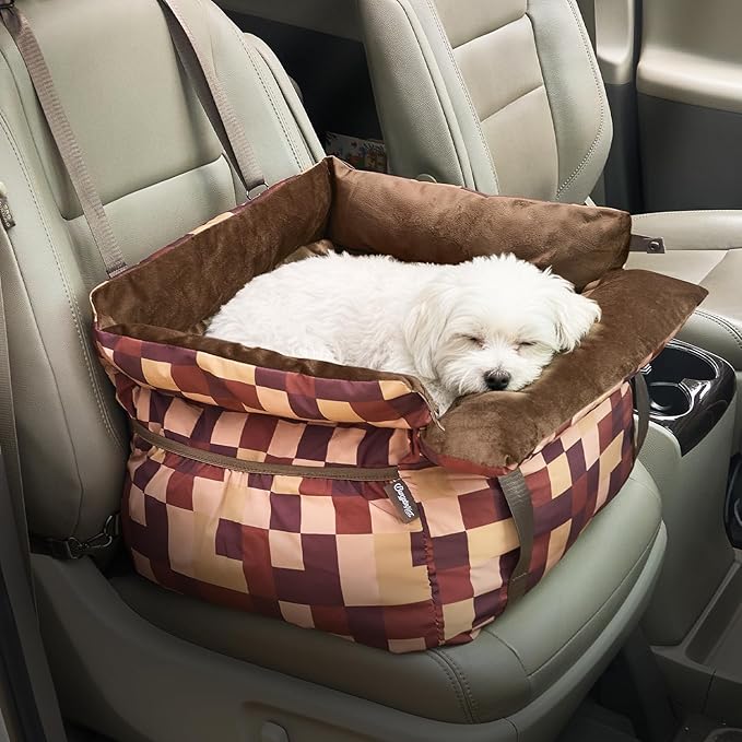 BurgeonNest Dog Car Seat for Small Dogs, Calm Blue Pet Car Bed Under 25 lbs, Soft Booster Fully Detachable and Washable Cat Carseats with Storage Pockets and Clip-On Leash Portable Travel Carrier