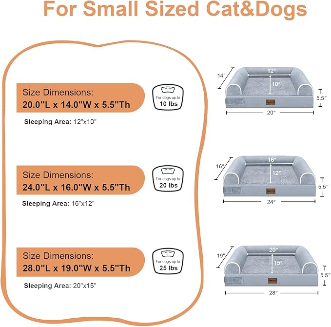 Small Dog Bed Orthopedic Washable: Beds Bolster Small Sized Dogs Bed Egg Crate Foam Couch Sofa Waterproof with Removable Cover