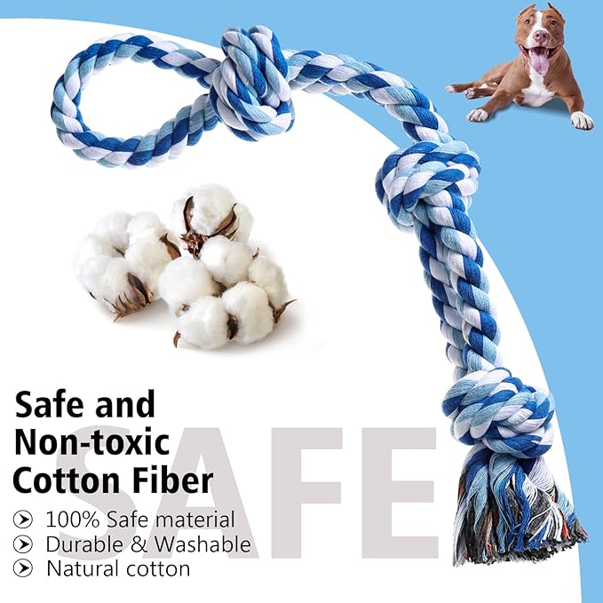 Dog Rope Toys Indestructible Dog Toys, Dog Chew Toys for Aggressive Chewers, Tough Puppy Teething Chew Toys for Boredom, Dental Cleaning Tug of War Dog Toy, Great for Small to Large Breed, Blue