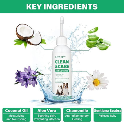 Ear Cleaner for Dogs and Cats with Flexible Long Tube- Ear Infection Treatment, Deep Canal Solution for Ear Mites, Infections, Itch, Wax & Smell, Safe Aloe Vera Formula, 4 oz