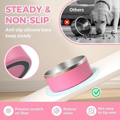 2 Pack Stainless Steel Dog Bowls, Outdoor Dog Water Bowl with Non Slip Rubber Bottom, Dishwasher Safe, Easy to Clean,40oz&64oz Pink