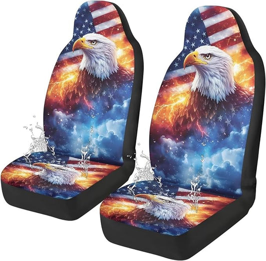 Car Seat Covers Universal Eagle American Flag Vehicle Front Seats Interior Protector Waterproof Anti-Slip Back Fabric Interior Protection Suitable for Cars, SUV and Trucks