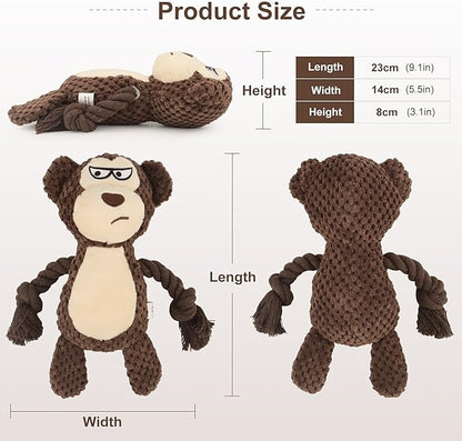 Dog Toys, Dog Squeaker Toys with Crinkle Paper, Stuffed Animal Dog Plush Chewing Toy, Cotton Rope Interactive Toys for Puppy, Small, Middle Dogs (Brown Monkey)
