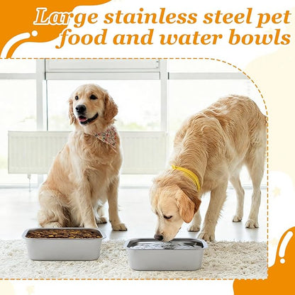 LemonRoad 10 Pcs Large Stainless Steel Metal Dogs Bowls Bulk 1.25 Gallons Capacity Pet Food Dish Rust Resistant for Medium, Larges, X-Large Dogs Pets Indoor and Outdoor Use