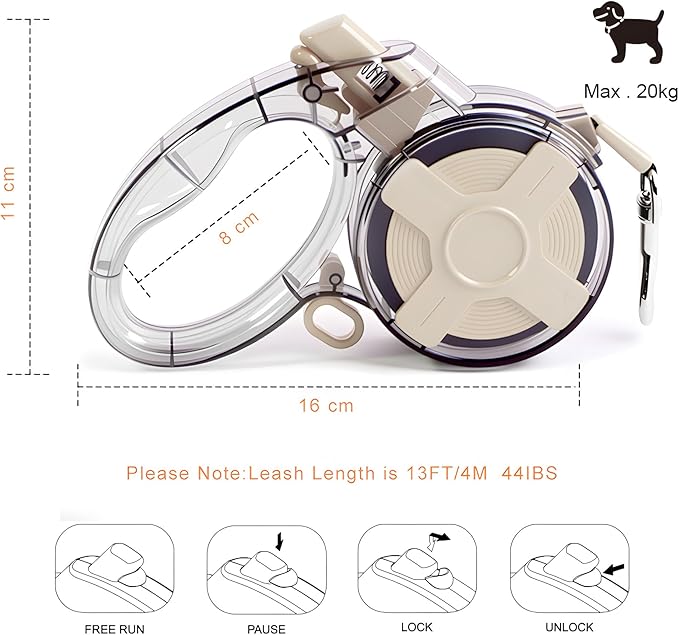 Retractable Dog Leash for Small Dogs, 13ft Reflective Retractable Leash with 360° Tangle-Free Design, Heavy Duty Nylon Tape Lead for Small to Medium Pets up to 50 lbs One-Handed Brake & Lock