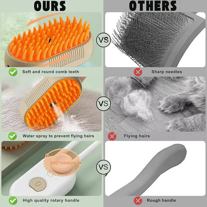 MNSK Cat Steam Brush, 3 in 1 Steamy Silicone Massage Grooming Brush for Cat and Dog, for Massage, Tangled And Hair Loss Remover (Cream)