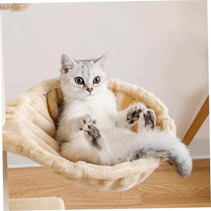 Cat Hammock Cat Bed 17in Dia Spoon-Shape Large Cat Tree Hammock Soft Scratch-Proof Cat Tree Replacement Parts Washable Easy to Install Cat Tree Attachments Beige