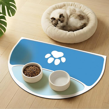 Absorbent Dog Mat for Food And Water, 24''x16'' Non Slip Rubber Base Cat Feeding Mat, Anti-Scratch Cat Mats for Food Bowls for Floors, Large Dog Mat For Bowls Designed for Multiple Pets Families, Blue