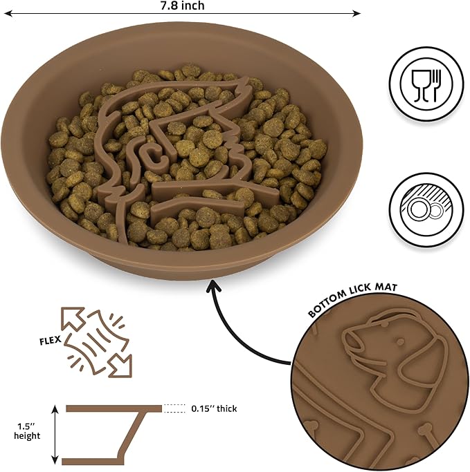 Dog Slow Feeder Brown Bowl Dog'nald Trump Design - 2026 Edition - Premium Food Grade Silicone - Interactive Slow Feeder & Lick Mat - Dishwasher Safe - Anti-Slip - Fun & Engaging Design for Dogs