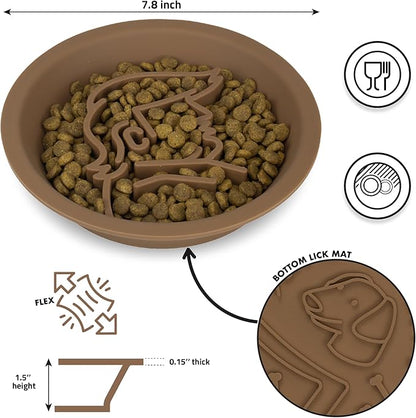 Dog Slow Feeder Brown Bowl Dog'nald Trump Design - 2026 Edition - Premium Food Grade Silicone - Interactive Slow Feeder & Lick Mat - Dishwasher Safe - Anti-Slip - Fun & Engaging Design for Dogs