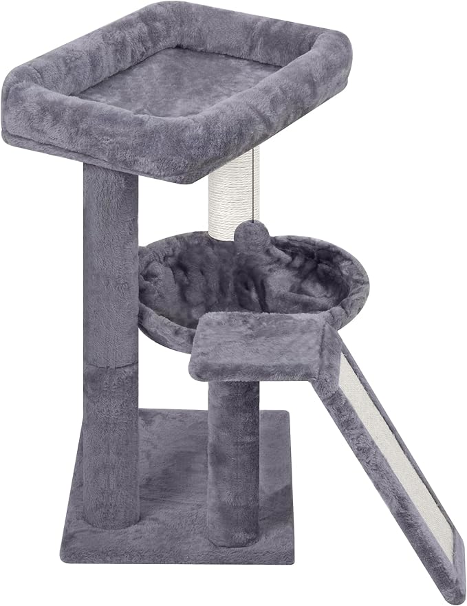 YOUPET Cat Tree with Cat Scratching Post for Indoor Cats, Cat Tower with Scratching Board and Playful Toy Balls, Cat Tree Tower with Cozy Hammock,Grey