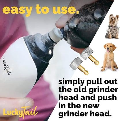 LUCKY TAIL - Dog Nail Grinder - Hard & Soft Replacement Heads - Small & Large Dogs - Premium Quality - Diamond Tip Drill Bit - Professional Dog Nail Trimmers - Grooming Tool kit - 2 Pack