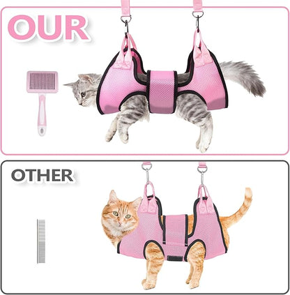 Dog Grooming Hammock, Cat/Small Dog Hammock for Nail Trim, Hanging Harness for Claw Care,Grooming Sling Holder Hanger with Thick Fabric Neck Support Wide Strap Restraint(Pink,xs)