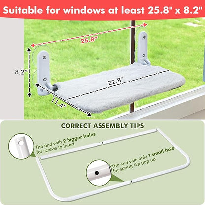 2PC Cat Window Perch Cordless Foldable Cat Hammock Bed for Window with Metal Frame and Reversible Cover, Large Suction Cups Window Resting Seat for Indoor Cats (Cat Bed, L-2PC)