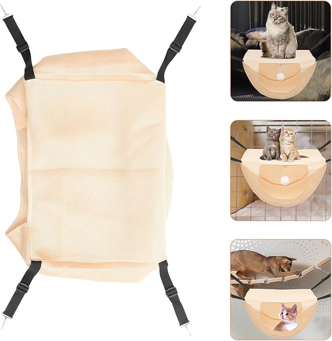 VICASKY Small Pet Hanging Bed Cat Hammock Breathable Mesh Summer Cooling Pet Cage Hammock Washable Beige S for Indoor Cats and Kittens