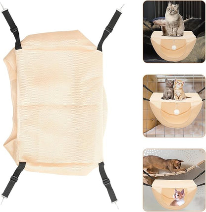 VICASKY Small Pet Hanging Bed Cat Hammock Breathable Mesh Summer Cooling Pet Cage Hammock Washable Beige S for Indoor Cats and Kittens
