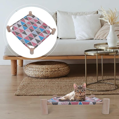 Detachable Pink Geometric Cat Hammock Bed Moisture-Proof Portable Cat Sleeping Bed for Seasons Washable Pet Accessory for Indoor