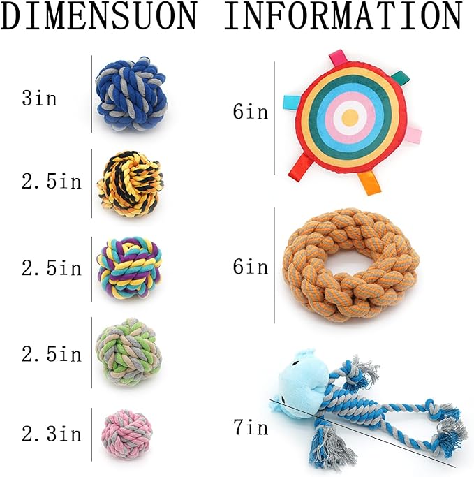 15-Piece Heavy Duty Dog Rope Toys for Large Aggressive Chewers, Indestructible Teeth Cleaning Tug of Toy, Knot + Toy Ball + Bell-Equipped Mini Frisbee.