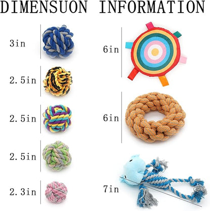 15-Piece Heavy Duty Dog Rope Toys for Large Aggressive Chewers, Indestructible Teeth Cleaning Tug of Toy, Knot + Toy Ball + Bell-Equipped Mini Frisbee.