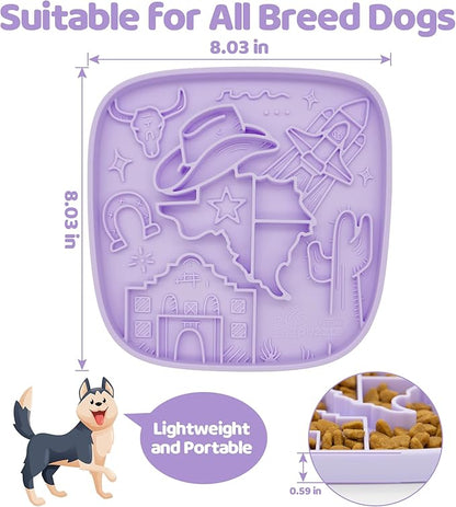 Puzzle Feeder Snuffle Mat and Lick Mat for Dogs,Texas Textured Slow Feeder, 0.75 Inch Thin Silicone Mat Holds 3 Cups, Dishwasher and Microwave Safe, Purple