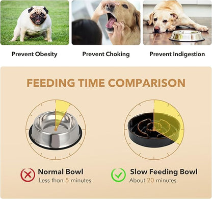 Ceramic 1.6 Cup Raised Slow Feeder Dog Bowl Set, Elevated 7.3inch Bowl and 8.2inch Dish with Acacia Wood Stand for Medium and Large Dog(Starry Sky)