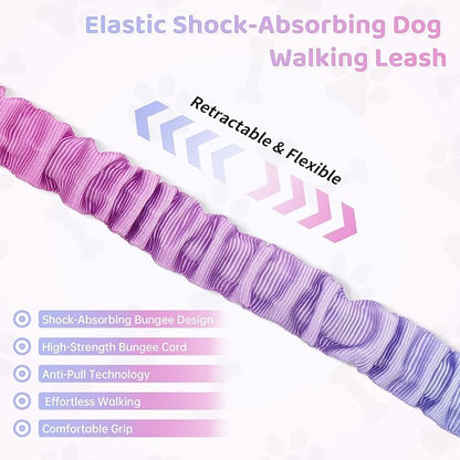 Hands Free Dual Handle Retractable Bungee Leash with Reflective Trim, Adjustable Waist Belt for Dog Walking, Running, Hiking - Durable Nylon Leash for Medium Large Dogs, Pink