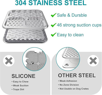 Stainless Steel Lick Mat for Dogs and Cats, Chew Proof Slow Feeder with Suction Cups and Crate Mount, Three Textured Zones for Calm Feeding and Daily Use [2Pack]