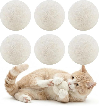Wool Cat Balls 6 Pack, 100% New Zealand Handmade Wool Felt Cat Toys Balls 2 Inches, Kitten Toys Cats for Indoor Play & Exercise (6 Pack,Natural White)