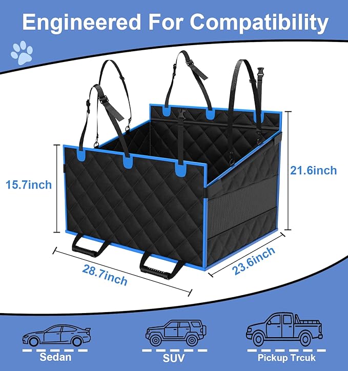 Back Seat Extender for Dogs (Black Blue M)