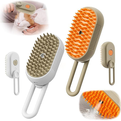 Cat Steam Brush for Shedding, 2025 New 3 in 1 Cat Brushes for Indoor Cats, Pet Steam Groomer Comb, Hair Water Brush Hair Removal Comb for Cats Dogs (Khaki+White)