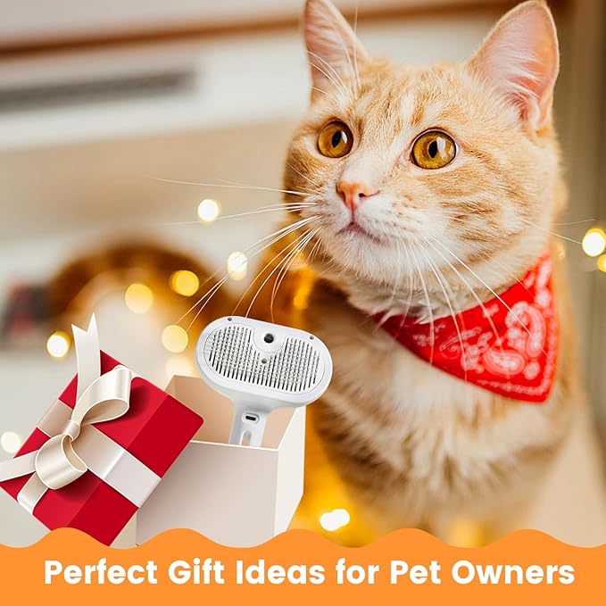 Pet Steam Brush for Indoor Cats & Dogs, Self Cleaning Cat Brush for Shedding & Grooming Supplies, Anti-Static & Anti-Flying Hair Water Mist Spray Hair Removal Comb for Long & Short Haired Animals