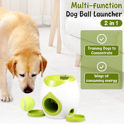 Dog Ball Launcher Interactive Puppy Ball Thrower Machine with Treat Dispenser Fun Dog Training Toys for Indoor Outdoor(Green,2 Balls)